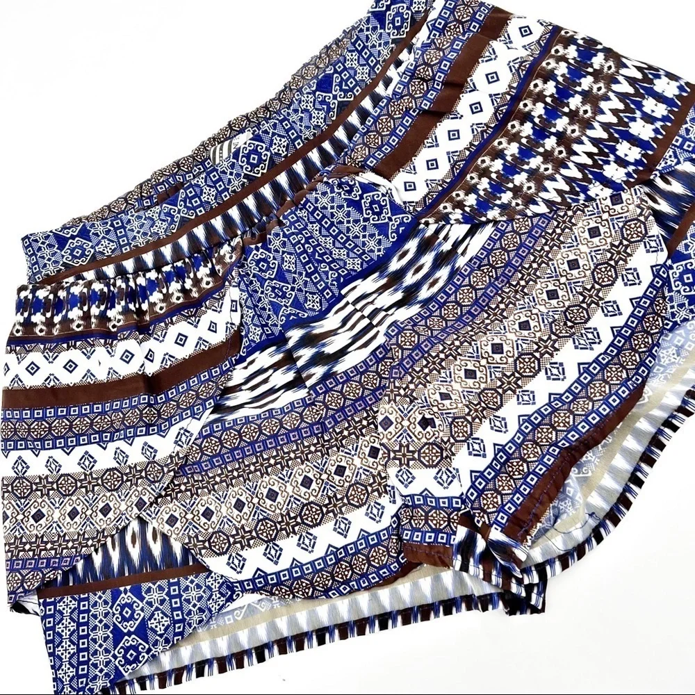 Free People Flowy‎ Blue & Brown Boho Western Cottagecore Shorts